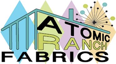 Colorful logo for Atomic Ranch Fabrics with geometric shapes and stylized text.