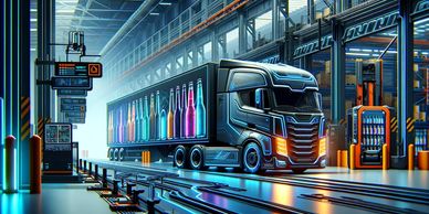 Animated view of a transport truck carrying beverages FTL and LTL