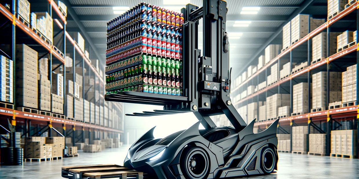 Animated forklift in a beverage warehouse