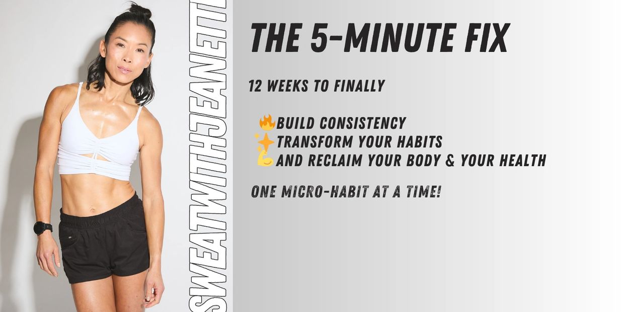 Fit woman promotes a 12-week fitness program called The 5-Minute Fix.