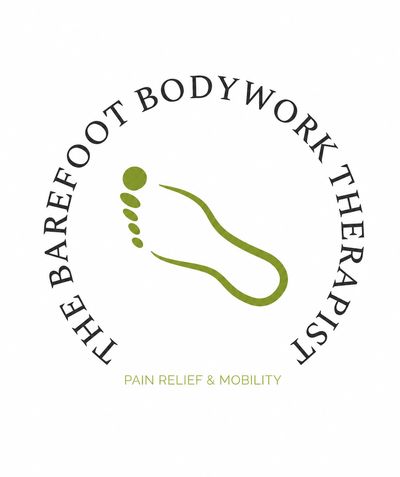 Logo of The Barefoot Bodywork Therapist with a green footprint symbol.
