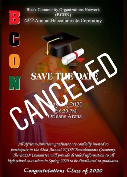 Canceled announcement for BCAN's 42nd Annual Baccalaureate Ceremony.