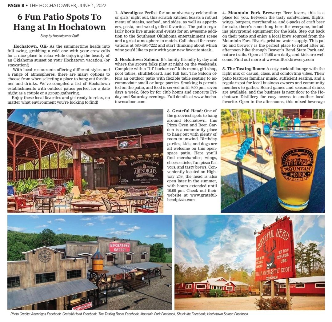 6 FUN PATIO SPOTS IN HOCHATOWN, OK.