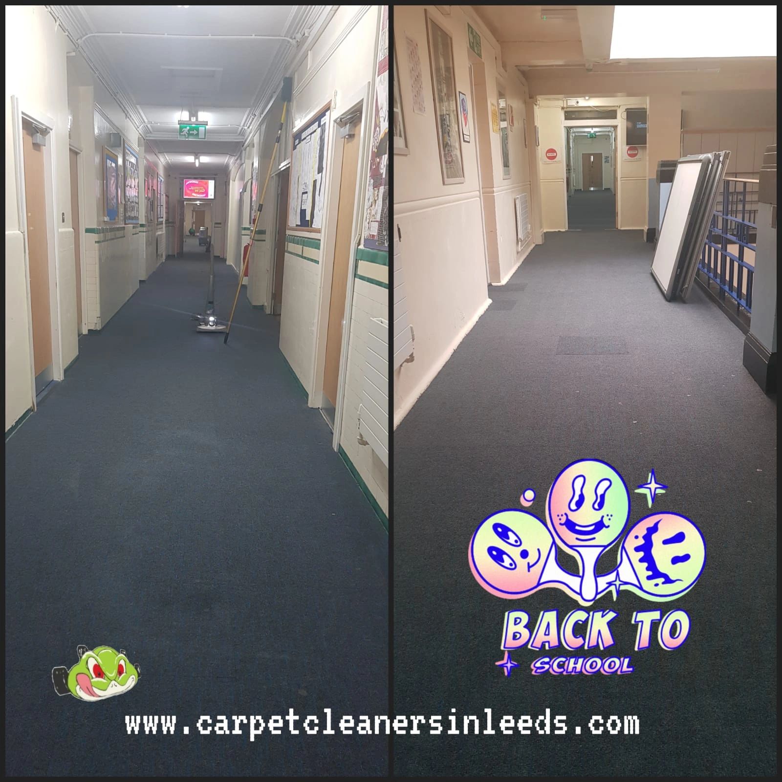 Long corridor being cleaned in batley grammar school