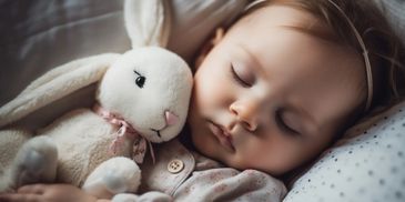 Little girl asleep with rabbit comforter