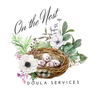 Logo of On the West Doula Services with nest and flowers.