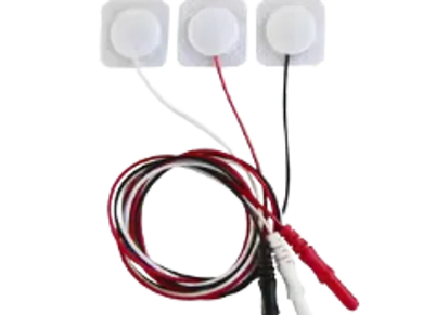 Set of three white electrode pads connected by red, black, and white wires.
