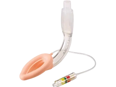 A clear medical tube with a peach-colored silicone tip and a monitoring device attached.
