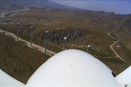 WIND GENERATOR CLOSE UP INSPECTION UTILITY TOP OF TOWER PRODRONEFX