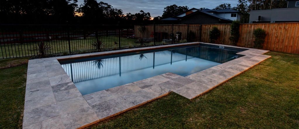 swimming pool at dusk