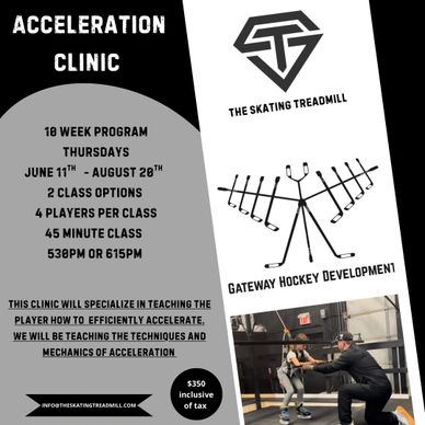 Flyer for a 10-week hockey acceleration clinic with coaching details.