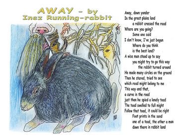 Pastel and Poem "Away" by Inez Running-rabbit
