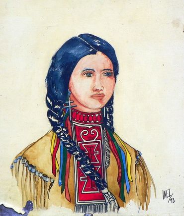 Native American girl watercolor by Inez Running-rabbit