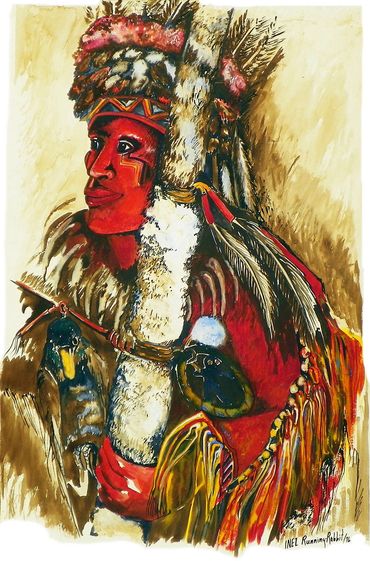 Native American Indian watercolor by Inez Running-rabbit.