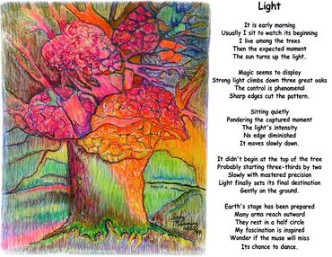 Pastel and "Light" poem by Inez Runnnig-rabbit.