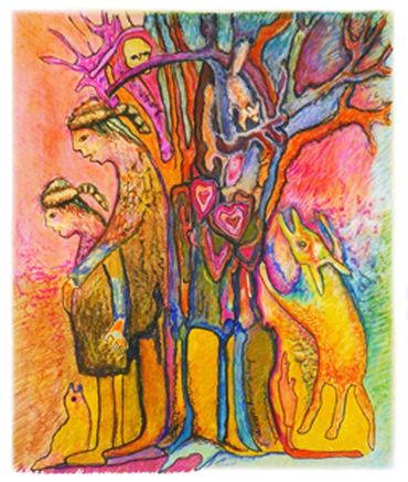 "Memory Tree" -pastel by Inez Running-rabbit 