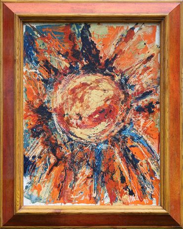 "The Sun" by Inez Running-rabbit, framed by Robin Henson