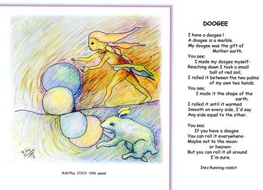 "Role Play" pastel and poem "Doogee" by Inez Running-rabbit.