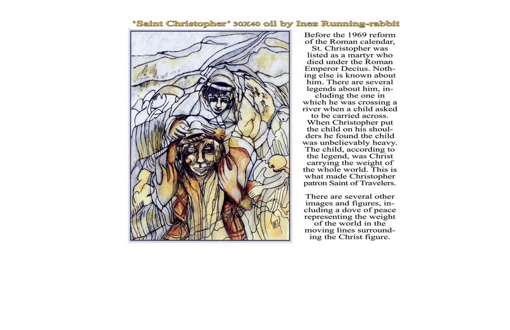 Painting of "Saint Christopher" by Inez Running-rabbit and explanation.