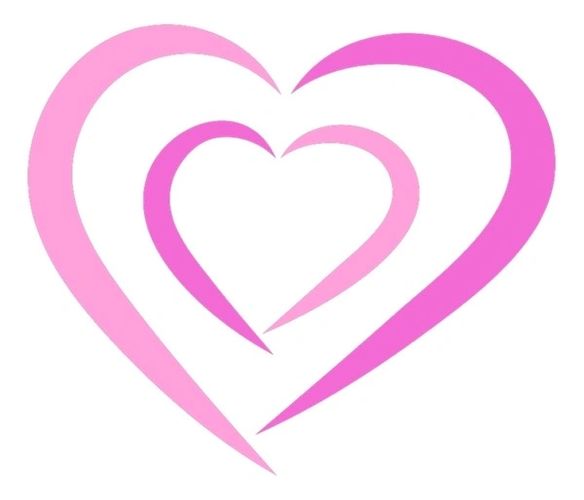 Stylized pink and purple hearts nested inside each other on white.