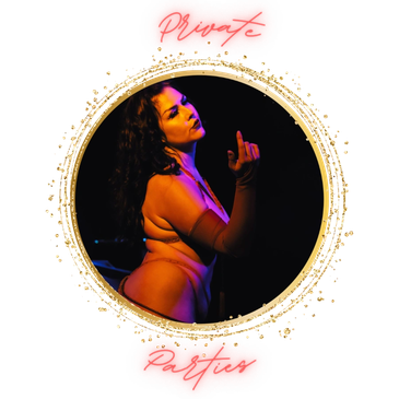 A woman dancing sensually in colorful lighting with 'Private Parties' text.