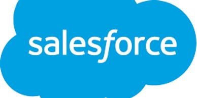 Salesforce logo with white text on a blue cloud background.