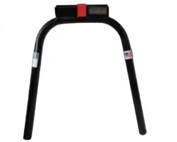Black handlebar with a red button, possibly for a scooter or bike.