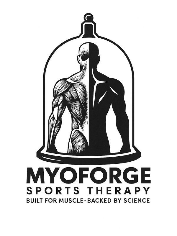 Logo showing half muscular and half shadowed human figure under a glass dome.