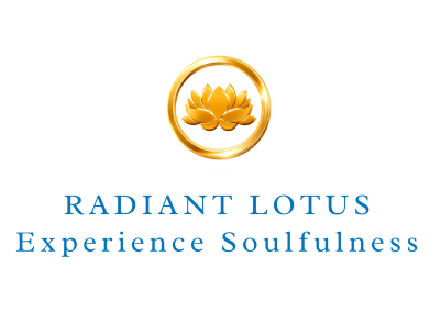 Radiant Lotus logo with a golden lotus and tagline.