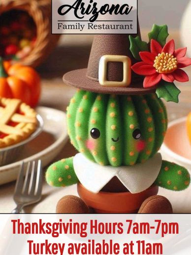 Thanksgiving day we are open from 7am to 7pm. Turkey meal starts at 11am.