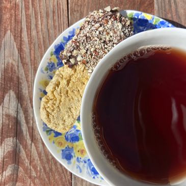 Vanilla biscotti with chocolate and hazelnut and tea