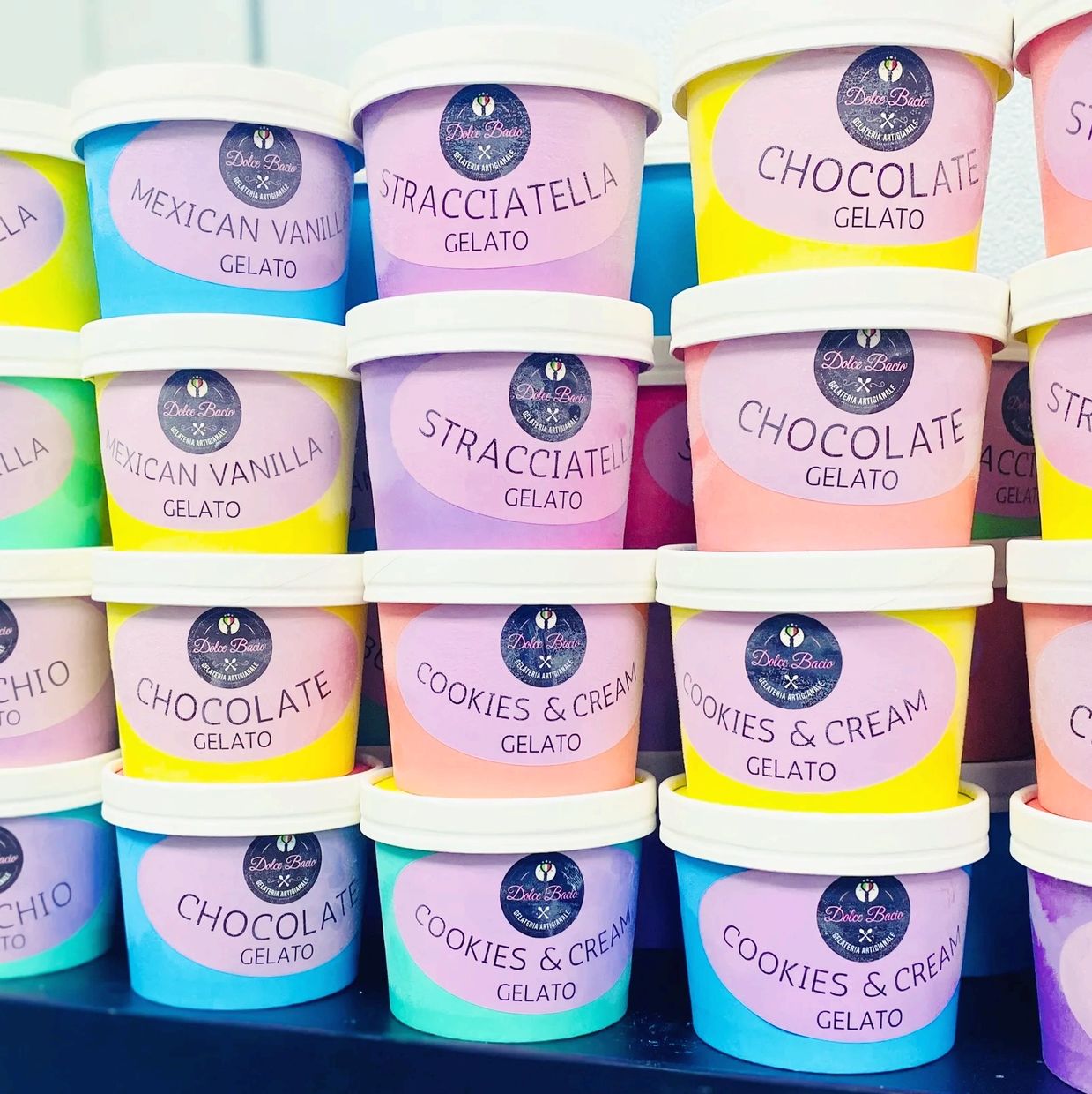 Artisan gelato pints by Dolce Bacio – small-batch dessert available in the Austin area