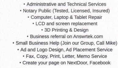Back Side of Answrtek Services Card