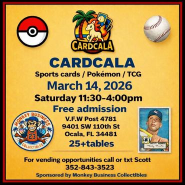 OCALA CARDCALA Monkey Business TCG Pokemon Villages Silver Springs Williston Dunnellon card show 