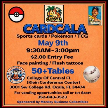 OCALA CARDCALA Monkey Business TCG Pokemon Villages Silver Springs Williston Dunnellon card show 