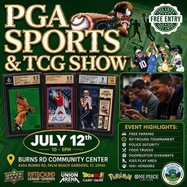 PGA Card Show West Palm Beach Gardens TCG Pokémon RiftBound One Piece Union Arena Charizard Pikachu