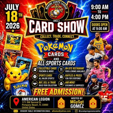 Pompano Beach Deerfield WPB Miami SGT USMC sports cards Pokémon card show sportscards TCG PSA topps