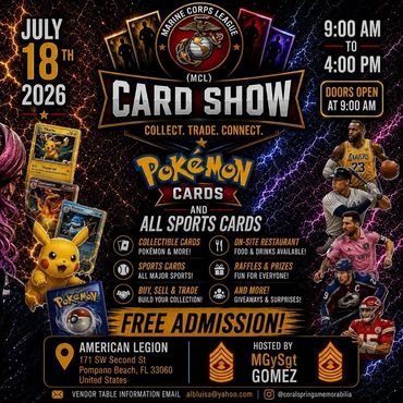 Pompano Beach Deerfield WPB Miami SGT USMC sports cards Pokémon card show 