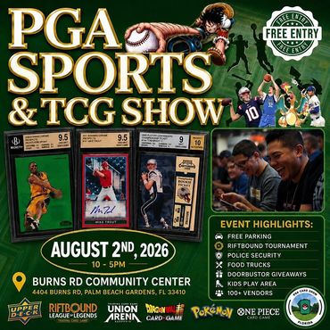 PGA Card Show West Palm Beach Gardens TCG Pokémon RiftBound One Piece Union Arena Charizard Pikachu