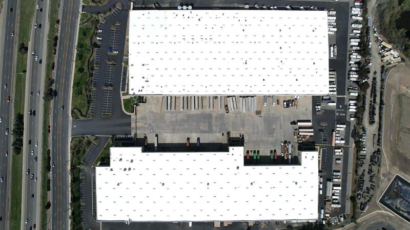TPO roofing membrane on commercial building