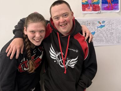 down syndrome man with cerebal palsy female at disability day progrma in mildura