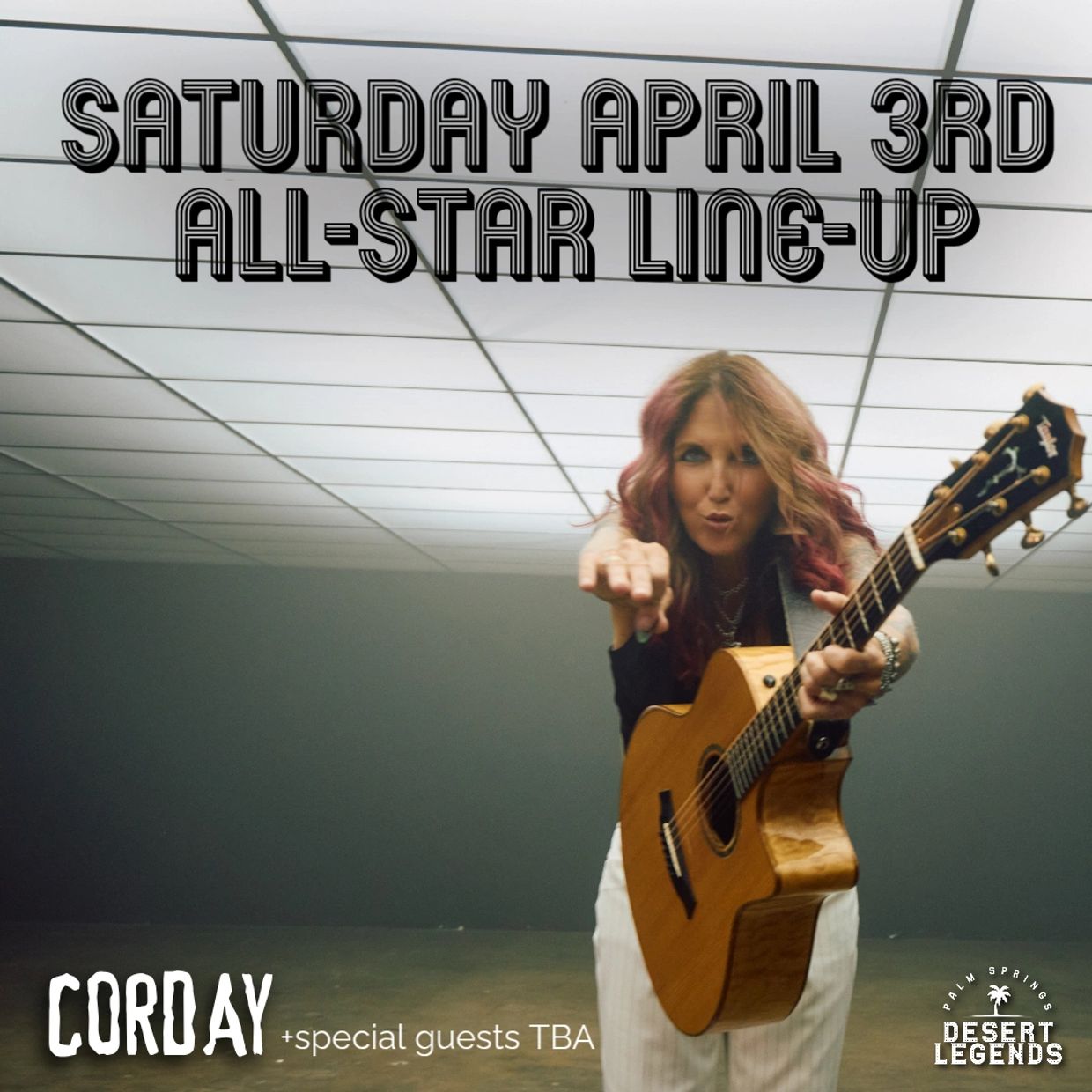 Musician Corday announces April 3rd all-star line-up.