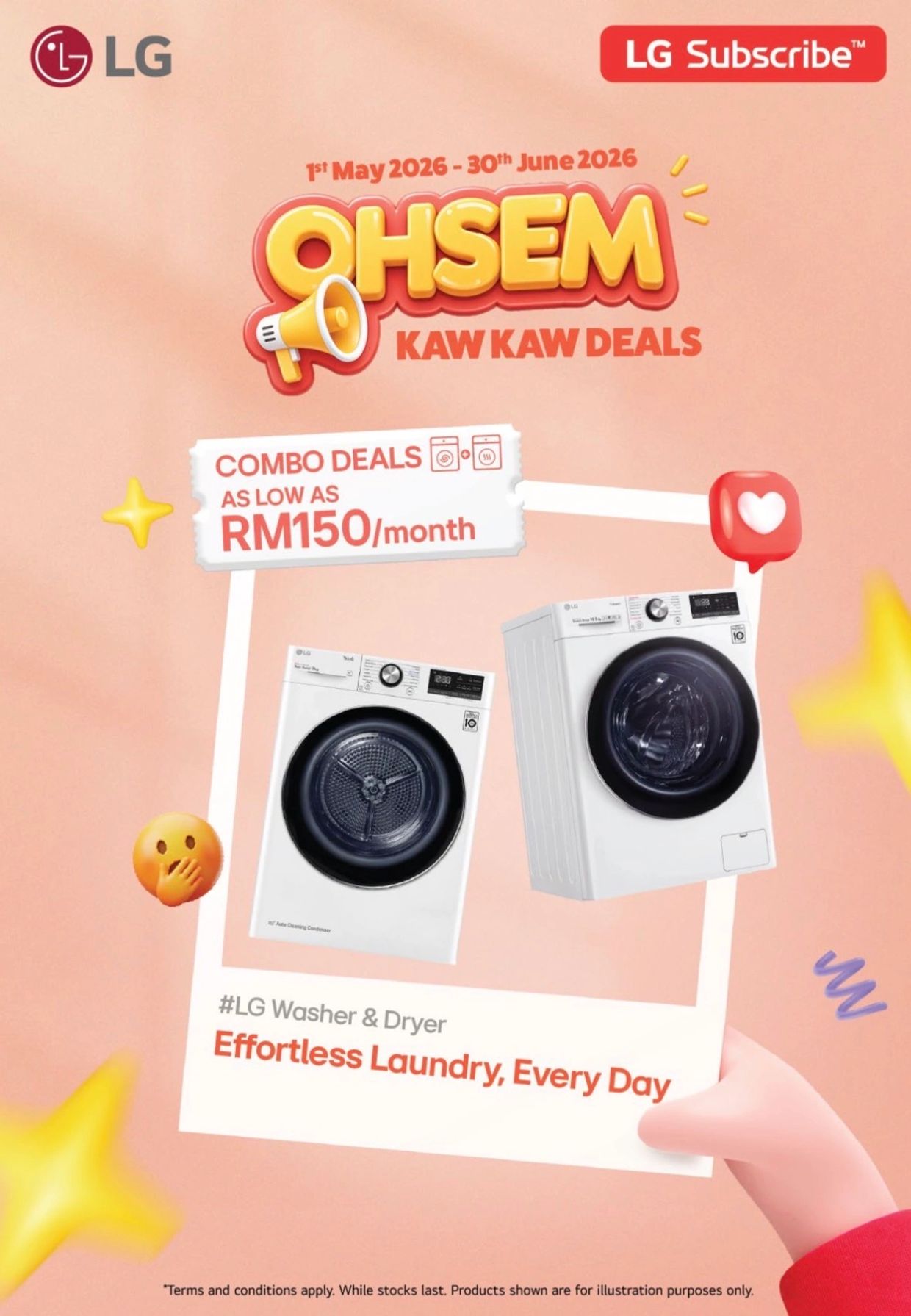 LG offers combo washer and dryer deals from RM150/month until June 2026.