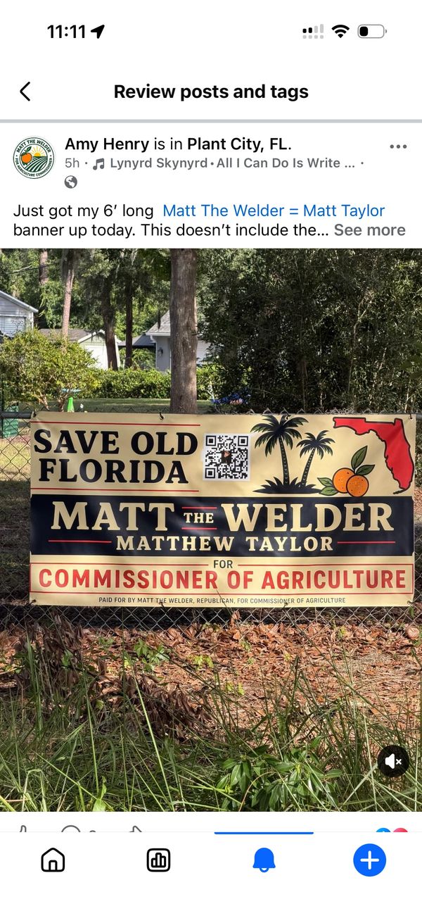 Matt The Welder Matt Taylor commissioner of agriculture Florida 2026