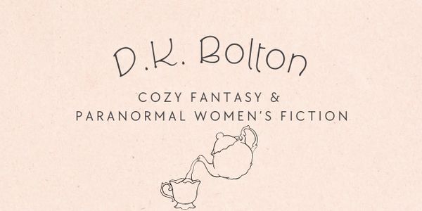 Logo for D.K. Bolton featuring cozy fantasy and paranormal women's fiction with a teapot illustration.