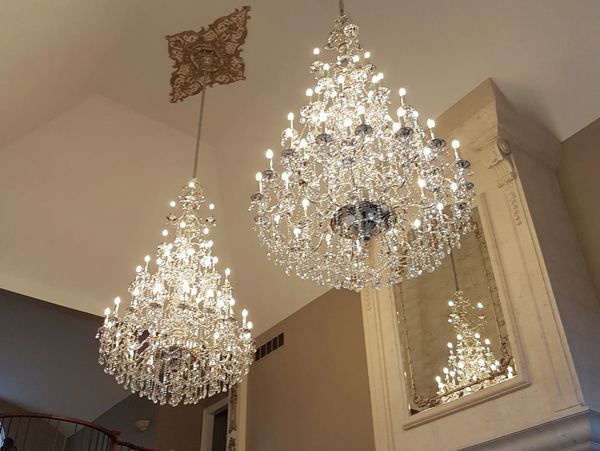 Crystal Chandeliers + Ceiling Medallions + 2 Lifters motors, Installed at Grand Salon in a Mansion