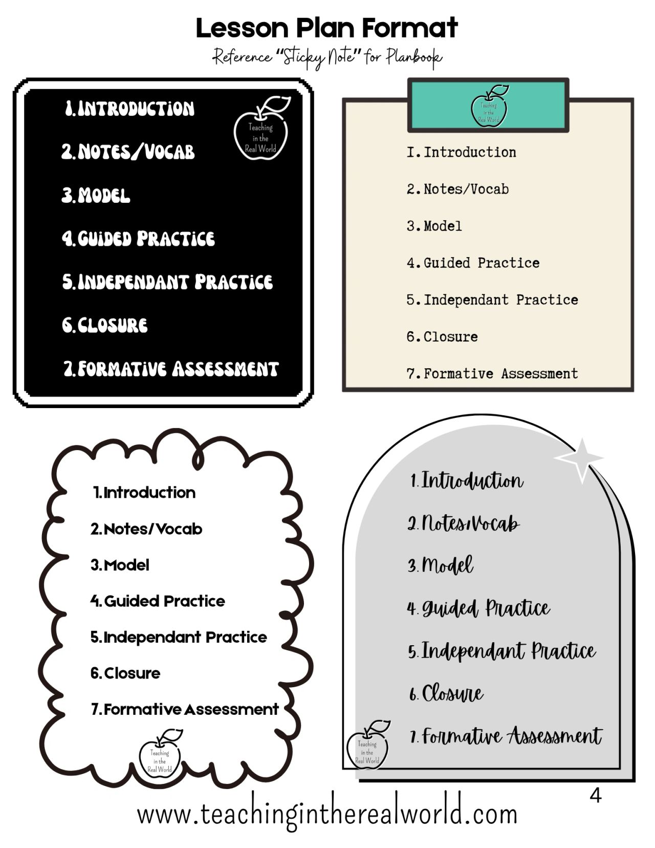 free printable lesson plan format card