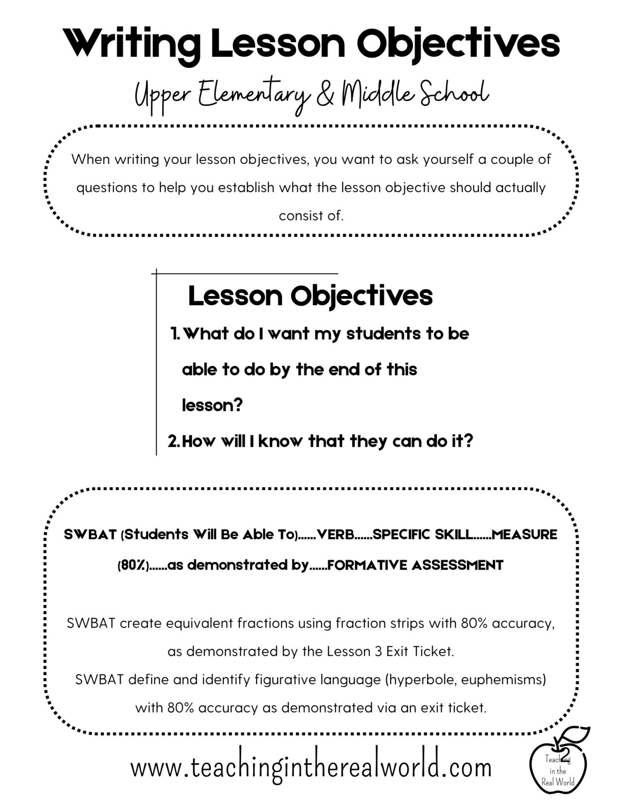teacher support lesson objectives