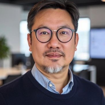 Man wearing glasses and a blue sweater.