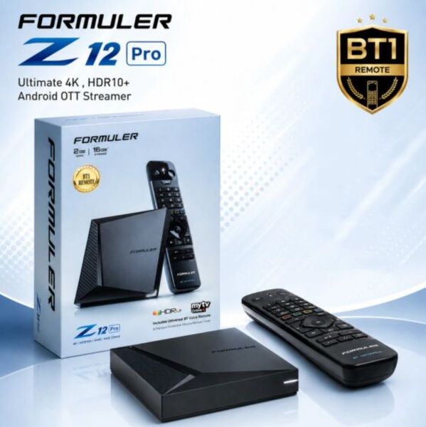 Formuler Z12 Pro Android OTT 4K HDR streamer with BT1 remote.